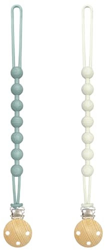 Yoolhamy Catenella Portaciuccio, 2Pcs Catenella Ciuccio Silicone, Flessibili Morbide Clip per Succhietto per Bambini e Bambine (1pcs Gren+1pcs Beige)