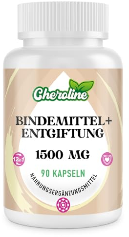 Cheroline 12-In-1 Bindemittel Detox Kapseln, 1500mg pro Portion, mit Aktivkohle, Probioc und Chlorella, für Darm und Leber, Natürlich & Vegan (90 Stück (1er Pack))