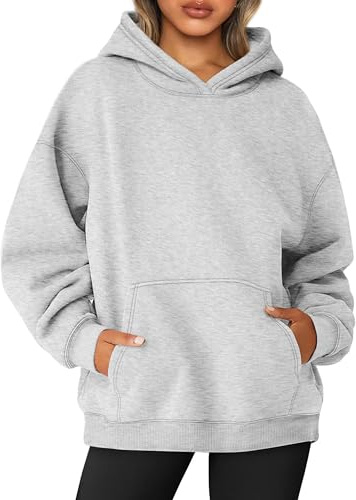 Jhsnjnr Huvtröja för kvinnor, extra stor sporttröja, långärmad fleecefodrad sweatshirt med huva, enfärgad basic huvtröja, GRÅ, S