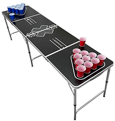 TEKONA Beer Pong Tisch Set ohne Löcher - inkl. 100 Becher (50 Rot & 50 Blau), 6 Bällen & Regelwerk - Classic Design