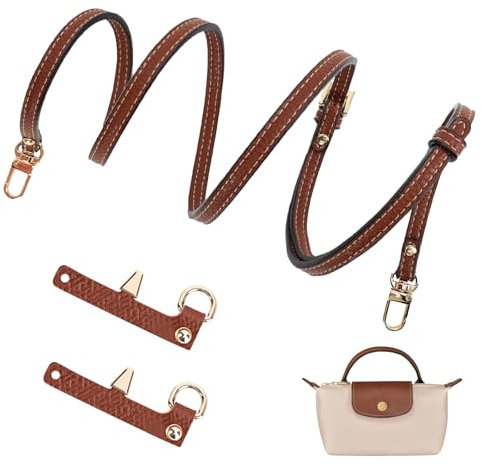 GADITIEK Bandouliere pour Sac Longchamp Mini Noir Femme, Cuir Laniere Sac Longchamp Bandouliere, Bandoulière pour Sac a Main Longchamp, Sangle Sac Bandouliere pour Longchamp Sac Pliage Mini (Marron)
