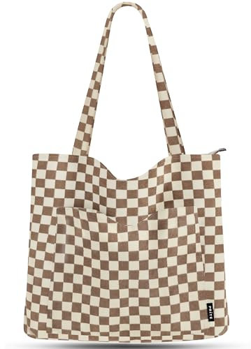Prite Handtasche Damen Tote Bag Shopper Groß Umhängetasche Cord Beuteltasche Stofftasche für College Schule Arbeit Reisen Einkaufen