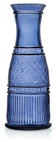 Godinger Carafe, Glass Pitcher, Wine Pitcher, Water Pitcher – Embossed Victorian-Inspired Crystal Design, Blue Carafe 35oz