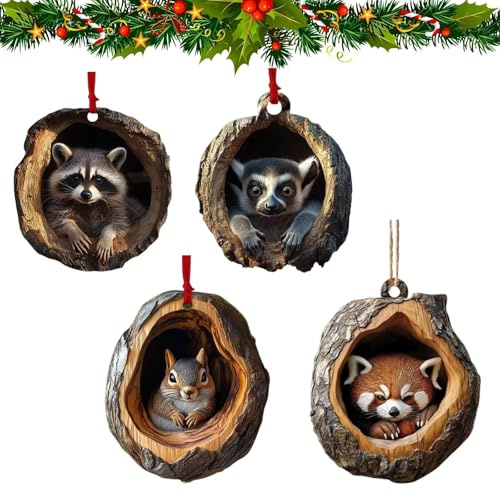 SENIURIS Wald Weihnachtsbaum Tiere Dekorationen, Muster 2D Acryl Ornament, Acryl Partei hängende Verzierung Anhänger. (Stil 4)