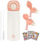 BEBOAN 550ml/18.6oz Kids Stainless Steel Insulated Water Bottle with Straw, Pink Metal Water Bottle for Kid, Double-Walled Thermal Bottle BPA-free, Flip up Child's Flask for Girls with 3 Cute Stickers