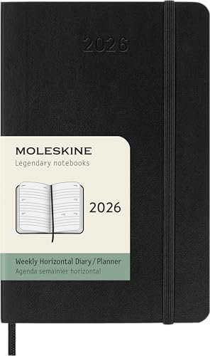 Moleskine Weekly Planner, Agenda Settimanale Orizzontale 2026 12 Mesi, Con Copertina Morbida e Chiusura Elastica, Formato Pocket 9 x 14 cm, Colore Nero