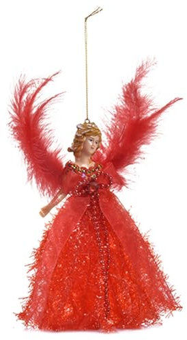 Engelsschmuck – Anhänger zum Aufhängen, Weihnachtsengel, Topper für Weihnachtsbaum, mit Flügeln | Geschenke mit rosa Wangen und handgefertigtem Haar, Engelsanhänger für Feiertage