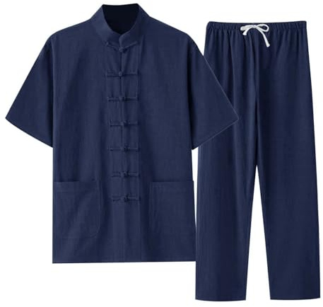Foweknow - Costume Tang Homme - Vêtement Traditionnel Chinois - Veste et Pantalon à Manches Longues - Arts Martiaux Taichi Shaolin - Coton et Lin - Uniforme Classique - Vêtement de Loisirs et