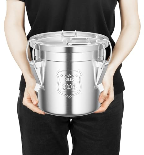 FROPIJ 6L Luftdichter Eimer mit Deckel, Lebensmittel Küche Edelstahl Eimer Küche Getreidebehälter, Edelstahl Behälter Mehlbehälter zur Lebensmittel Aufbewahrung für Reis, Mehl & Getreide