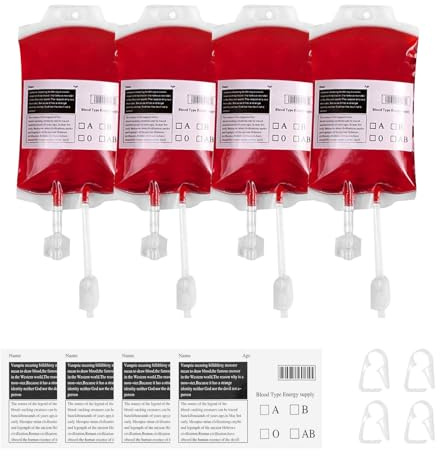 FGTOPBY Halloween Blutbeutel, Halloween Trinkgefäß Blutbeutel mit Spritze Clips Blutart Aufkleber, Cosplay Vampire Zombie Party Krankenschwester Requisit Kostüm Dekoration,4 Stück