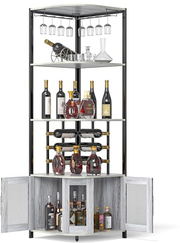 Weinschrank Eckschrank Industrial, Barschrank mit Glashalter, 4-Stöckiger Spirituosenschrank mit Metallgittertüren, Küche Hausbar Buffet-Weinregal, Küchenschrank für die Hausbar oder Kaffeebar