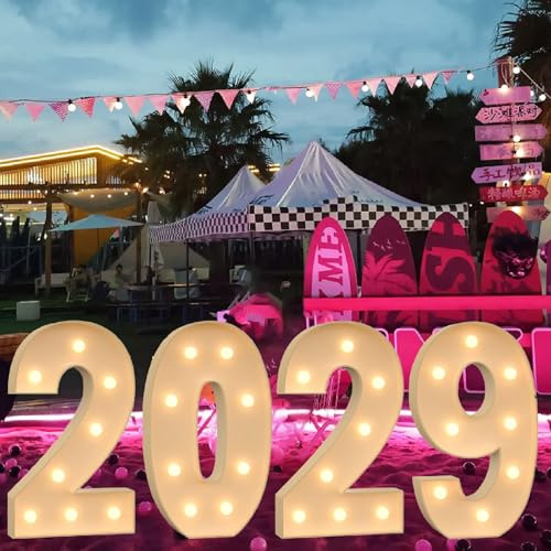 Vdhfgso ​4FT Marquee Light Up Numbers: Alphabet Signs - Large Marquee Letters for Birthday, Engagement, Anniversary, Graduation, Baby Shower(Number 2029,3.3ft)