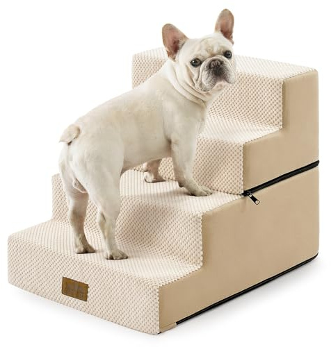 Hundetreppe 4 Stufen 45cm Hoch, 2-in-1 Hundetreppen für Kleine Hunde Alte Katzen, Faltbare Haustiertreppe Katzentreppe Sofa mit Waschbarem Bezug, 40x60x45cm (Beige)