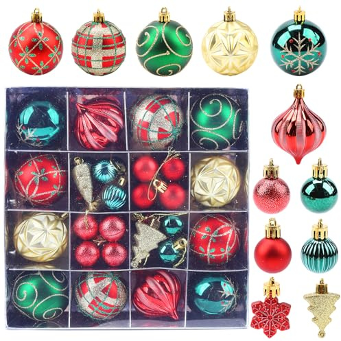 Weihnachtskugeln-Dekoration, 6 cm, Verschiedene Designs, Bruchsichere Weihnachtskugeln, Elegante Weihnachtsornamente mit Aufhängeschlaufe für Weihnachtsbaum und Wohnraumdekorationen (Stil-C)