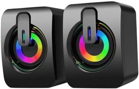 SECFOU Gaming Speakers with Colorful Ambient Light Wired Usb-powered Subwoofer for Laptop and Desktop In-line Volume Control Creative Home Decoration Design Versatile Sound System