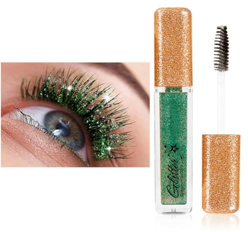 Autmor Lash Diamond Glitter Mascara, Shiny Mascara with Diamond, Colourful Pearlescent Shine for Stunning, Long-Lasting & Waterproof Eyelashes, Charming Eye Make-Up (Green)