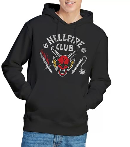 Stranger Things Unisex Stranger Things Hellfire Club Invert Unisex Hoodie, Black Hooded Sweatshirt (1er Pack)