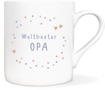mintkind® Tasse Opa 400 ml – Porzellan Kaffeebecher mit Konfetti Design | Mit Herzmotiven – besondere Geschenkidee zu Weihnachten, zum Geburtstag des Großvaters oder als Dankeschön