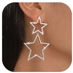 Stern Ohrringe, Silber, glitzernde Strass Ohrringe für Damen, große Quaste, Stern Tropfen Ohrringe für Geburtstagsparty, Sternschmuck, Geschenke