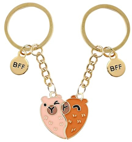 TESGADGETS Lot de 2 porte-clés d'amitié Capybara, anneaux porte-clés pour 2 meilleures amies filles avec motif cœur