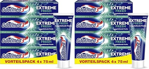 Odol-med3 Zahnpasta Extreme Fresh, starke Frische, Atemschutz, Kariesprophylaxe, tägliche Zahncreme, weißere Zähne, 75 ml (Packung mit 2)