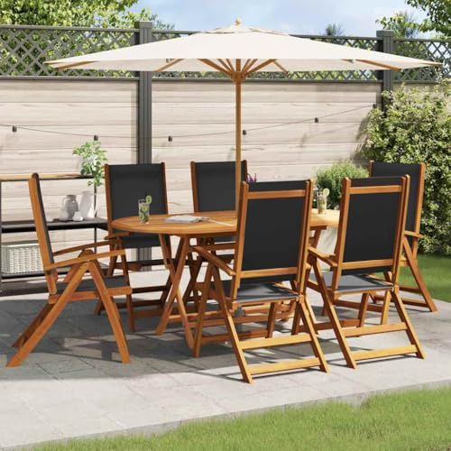 Woonisher 7-TLG. Garten Essgruppe Massivholz Akazie Mit Ovalem Tisch, Terrassenmöbel Außen Mit Verstellbaren Stühlen, Essgruppe Mit 6 Stühlen Für Garten Und Terrasse