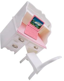 kesurpae Chaise de Bureau Miniature pour Maison de poupée, avec Ordinateur Portable Rose, pour la décoration du Salon