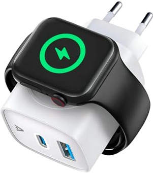 Alkaya 3in1 Mehrfach Ladegerät USB C aund A Schnellladegerät, Magnet Ladegerät für Apple Watch, Universal Adapter, 22W USB C+ 18W USB A, Kompatibel mit iPhone Android，Ideal für zu Hause und im Büro