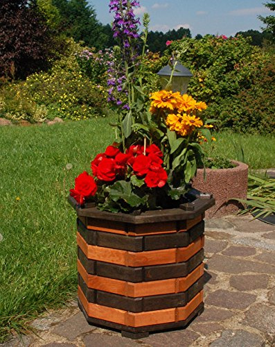 Deko-Shop-Hannusch Pflanzkasten, Blumenkasten, Blumenkübel rund aus massivem Holz, für den Garten, Farbe:Braun - Schwarz