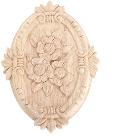 Europäischer Stil Schnitzerei Holzschnitzerei Geschnitzte Holz Dekoration,für Schranktüren, Möbel,Applique Ornament Holz Möbel Wanddeko,Ovale,1pc