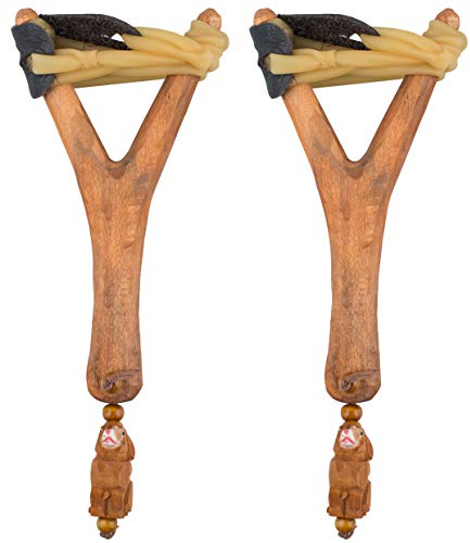 AceCamp 2 x Steinschleuder aus Holz, Retro Schleuder, Zwille, Futterschleuder, Schlauchgummi und Lederhalter, Doppelpack, 8400