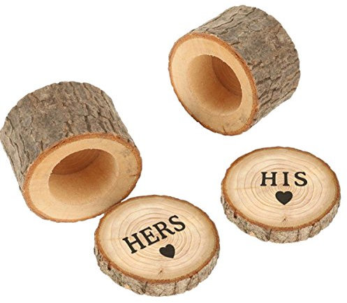 numblartd Set von 2 Holz bedruckt Hochzeit Ring Box – Rustikal Ring der Box für Valentinstag Jahrestag Verlobung Hochzeit Geschenk jewelry box Hers and His