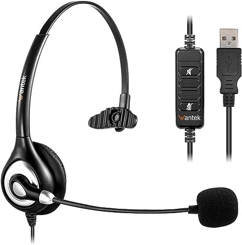 Wantek 601N Cuffie Mono con Microfono e Cavo di Cancellazione del Rumore per Call Center Computer Computer Portatili Tablet Conferenza Online Gaming Musica Skype Team Studio Online