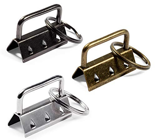 Speedwox Schlüsselanhänger Hardware 25 Sets Stoff-Armband Sets mit Spaltringen zum Schlüsselanhänger selber machen, Schwarz/Antik-Messing/Weiß, Nickel, Baumwolle, Gurtband, Taschen 1.25''