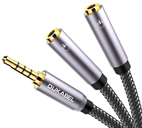 DuKabel Headset Splitter 30cm Nylon 3,5mm 4-polig TRRS Klinke Stecker auf zwei 4-polig TRRS Buchsen (Audio+Mic) Stereo Audio Y Splitter Kabel Aux Verlängerung Adapter Kabel - Top Series
