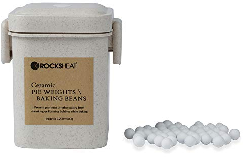 ROCKSHEAT - Utensili da forno, perle in ceramica per cottura in forno, con contenitore di paglia di frumento da 1000 g
