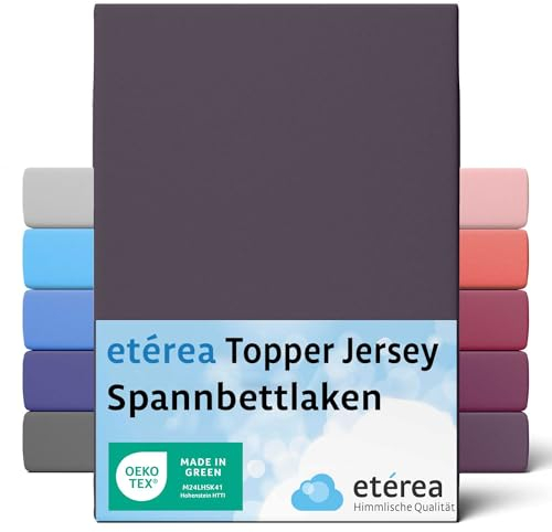 etérea Jersey Topper Spannbettlaken 140x200-160x200 cm Pflaume für 5-10 cm Steghöhe 100% Baumwolle - Oekotex Spannbetttuch Matratzen Bett Bezug - Bettlaken 140x200cm - 160x200cm Violett