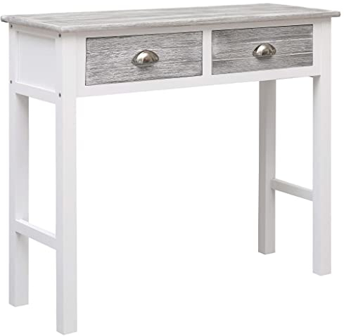 vidaXL Holz Konsolentisch mit 2 Schubladen Flurtisch Konsole Sideboard Beistelltisch Ablagetisch Telefontisch Frisiertisch Grau 90x30x77cm