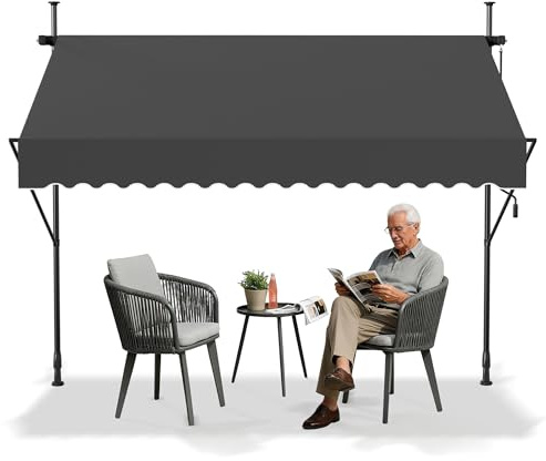 Froadp 250x120cm Toldo con Pinza con Brazo Ajustable en Altura Portátil Toldos Protección UV Protección Solar Jardín Resistente a la Intemperie Toldo de Balcón sin Taladrar (Gris Oscuro)