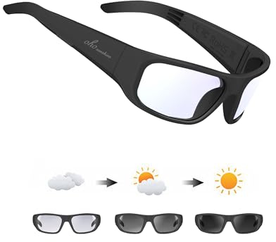 OhO sunshine Schutzbrille, offene Ohr-Bluetooth-Brille 5.2 mit UV400-Blaulichtblockierung und ?ergangs-Gesundheitslinsentechnologie f? Gaming, Lesen und Computer, kann telefonieren und Musik h?en