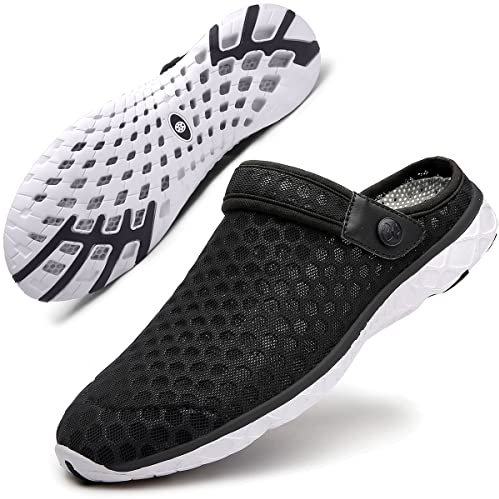 Mules Hombre Zuecos Mujer Zapatillas de Estar por Casa Chanclas de Jardín Zapatos de Playa y Piscina Descalzo Ligeras Blanco Negro 45