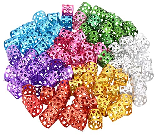 Quesuc 120pcs Mixed Color (7) Hair Braid Cuffs Dreadlocks Accessory 8x9mm