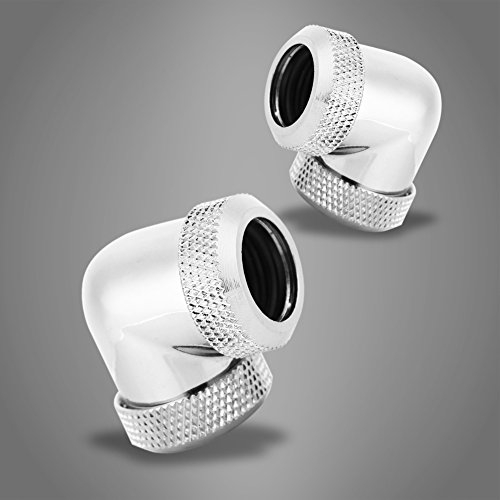 90-Grad-Wasserkühlungsarmatur, 14 mm Außendurchmesser G1 / 4 DIY Twist 90-Grad-Winkel Doppel-Rohrverbinder mit festem Rohr Wasser Flüssigkeitskühlung kühle CPU 90-Grad-Wasserbogen(Silver)