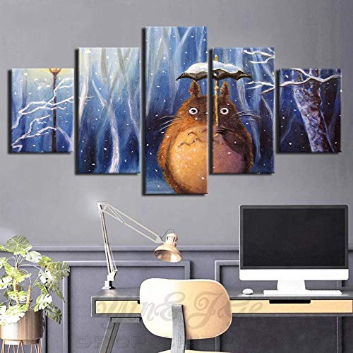 104Tdfc Puzzle 5 teilig Bilder wandbild 200x100CM Cadeau Mein Nachbar Totoro Modulare Wandkunst Wandaufkleber Teiliges Vlies Leinwandbild Dekoration