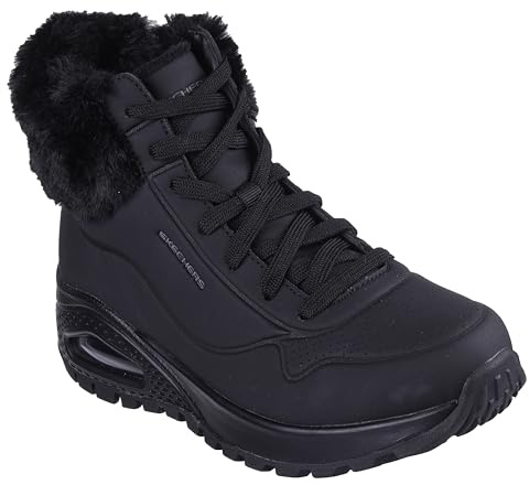 Skechers Femme Uno Rugged Fall Air Trainers, Black Durabuck/Faux Fur, 35 EU