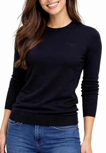 Cocain underwear Damen Basic Strickpullover 100% Baumwolle Langarm S-XXL | Pullover mit Logo einfarbig Rundhals Sweatshirt M L XL XXL 3XL atmungsaktiv bequem weich hautfreundlich