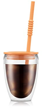 BODUM Pavina to go doppelwandiger Trinkbecher mit Deckel und Strohhalm, 0,3 l, 2 Stück