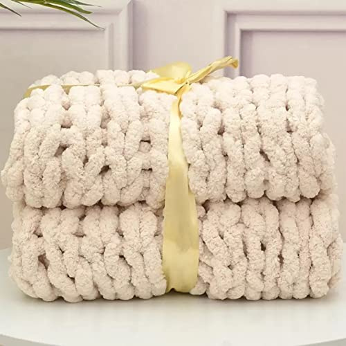 SHAIRMB Grob gestrickte Kuscheldecke - Grobstrick Wolldecke Strickdecke Tagesdecke Überwurf,Beige,180 * 200cm