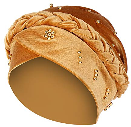 Frauen Solide Perlen Indien Hut Muslim Rüschen Krebs Chemo Hut Beanie Wrap Cap Herren Damen Baseball Cap, Gold, One Size