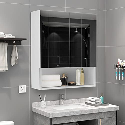TUKAILAi Armoire de Salle de Bain avec Miroir 50 * 13 * 60 CM, Armoire de Toilette Rangement avec 2 Portes 1 Niveau Étagère à Hauteur Réglable, Murale Salle de Bain